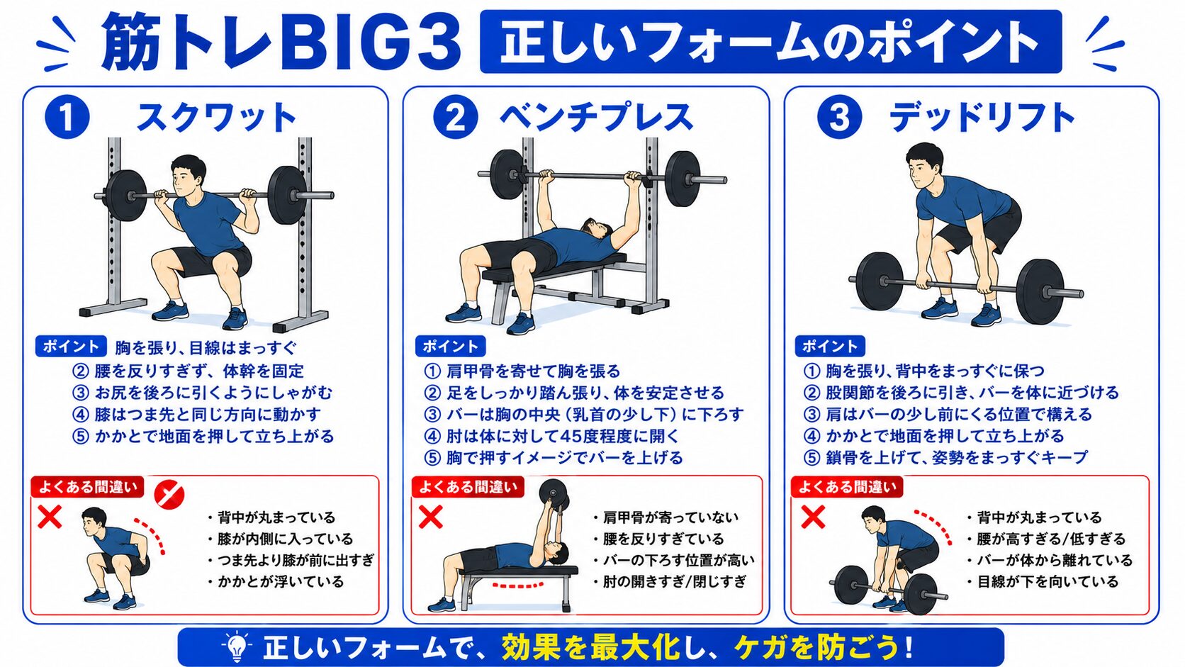筋トレBIG3 正しいフォームのポイント
