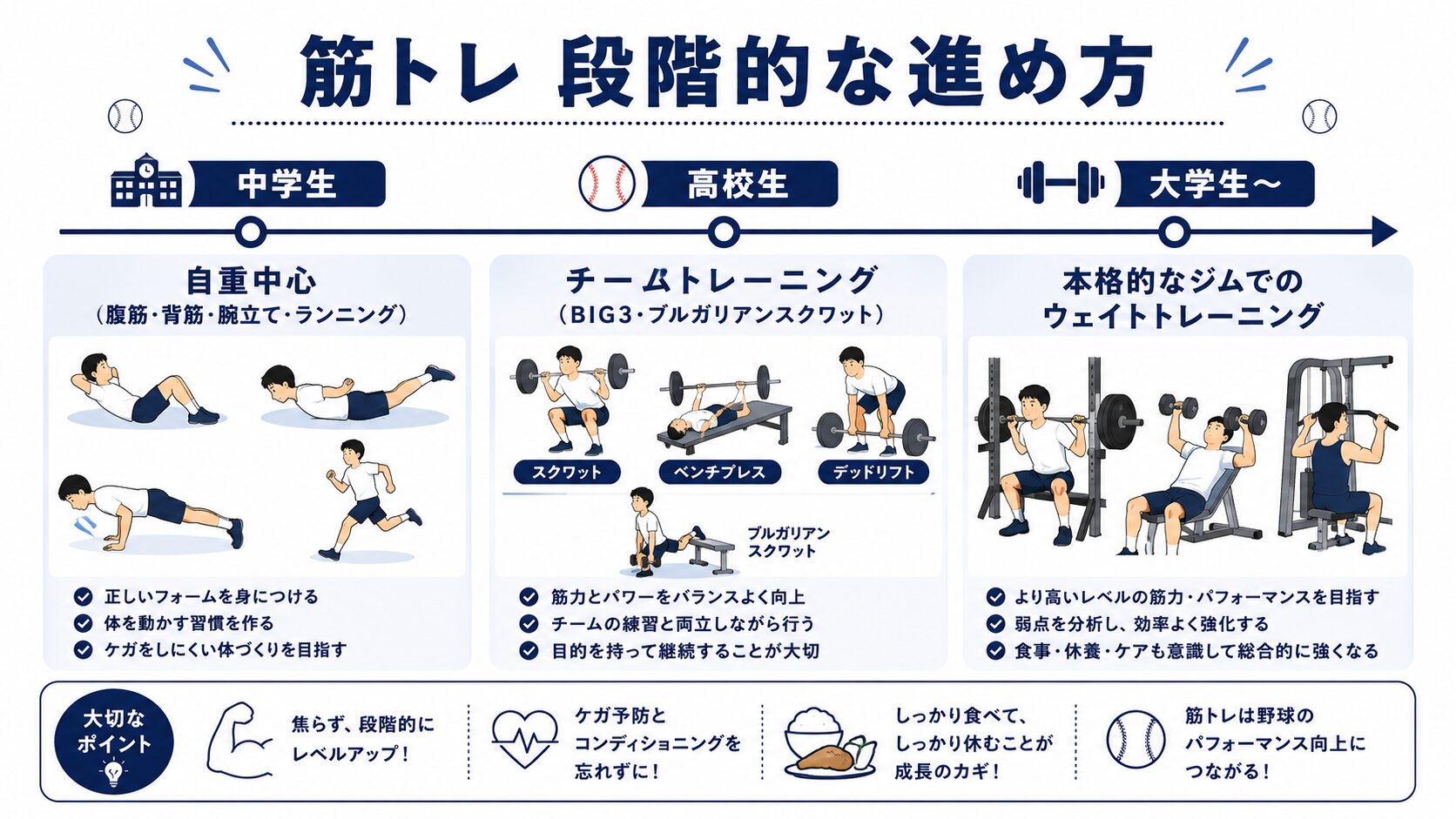筋トレ 段階的な進め方 インフォグラフィック