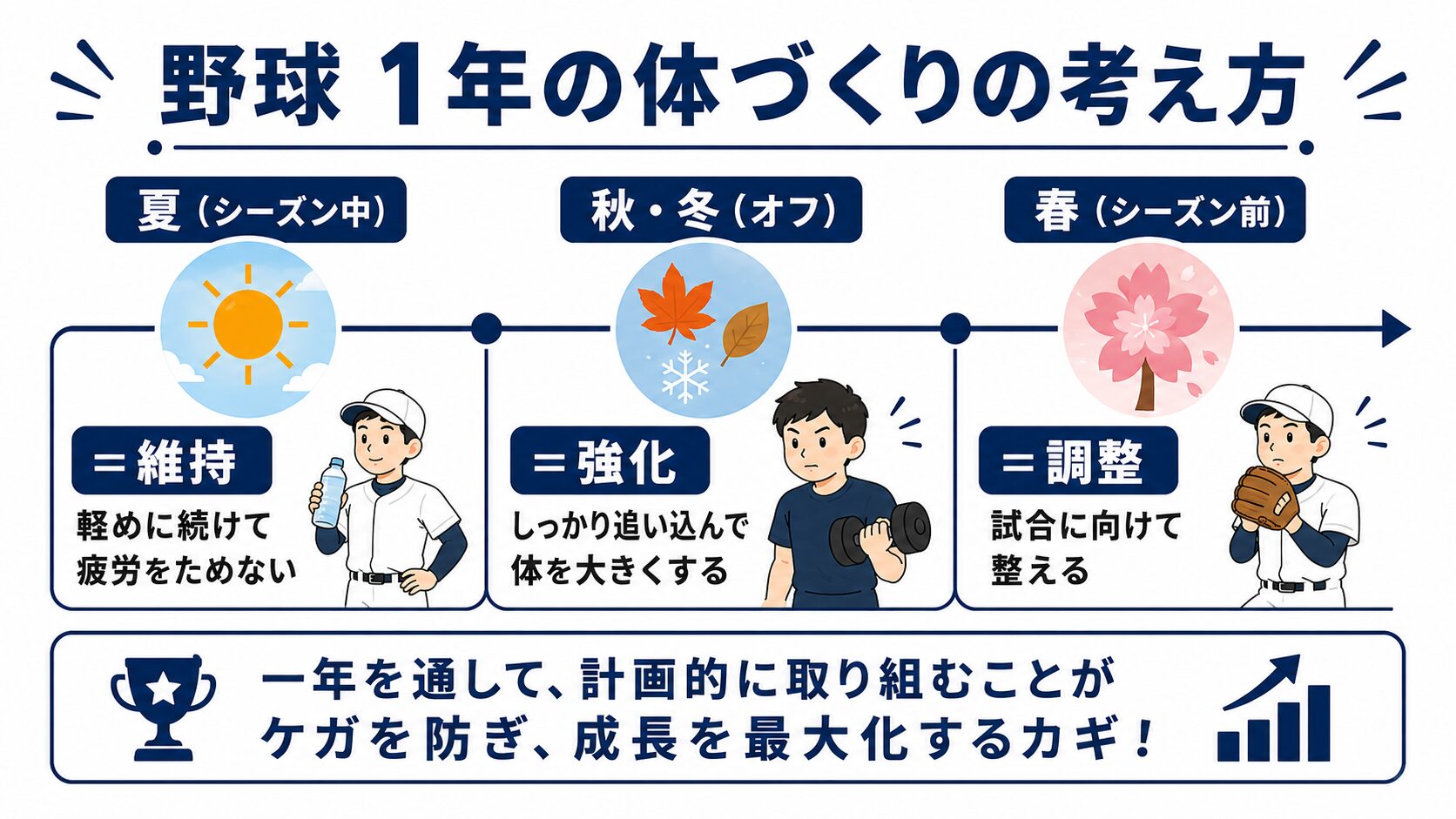 野球 1年の体づくりの考え方 インフォグラフィック